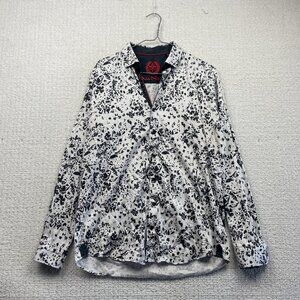 Au Noir Shirt Men Sz 3 Button Up Funky Watercolor Floral Nature AOP Blue Boho